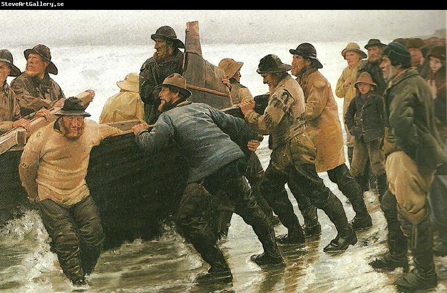 Michael Ancher fiskere trekker vod ved skagen